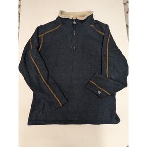 Kuhl Mens Quarter Zip Fleece Pullover Navy Blue Contrast Stitching Size Large